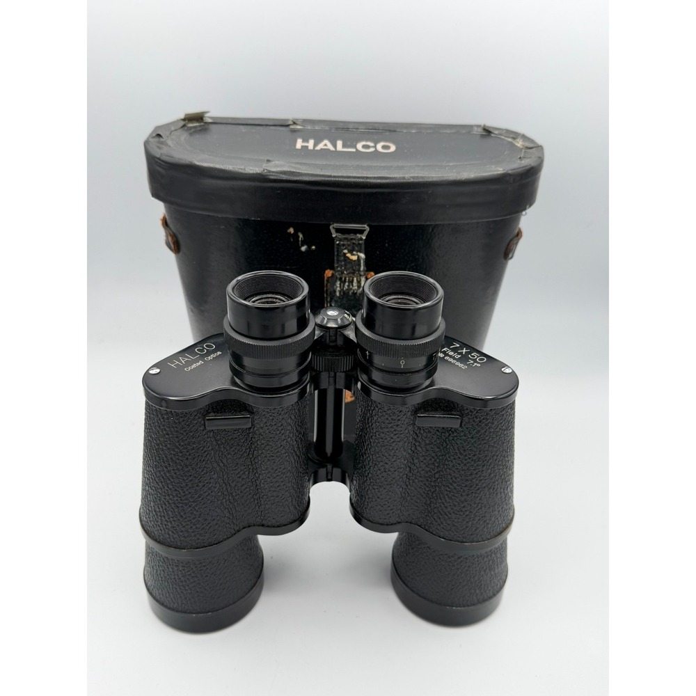 Vintage HALCO 7x50 Binoculars Coated Optics Field 7.1° w/ Case Japan Hazy Lens